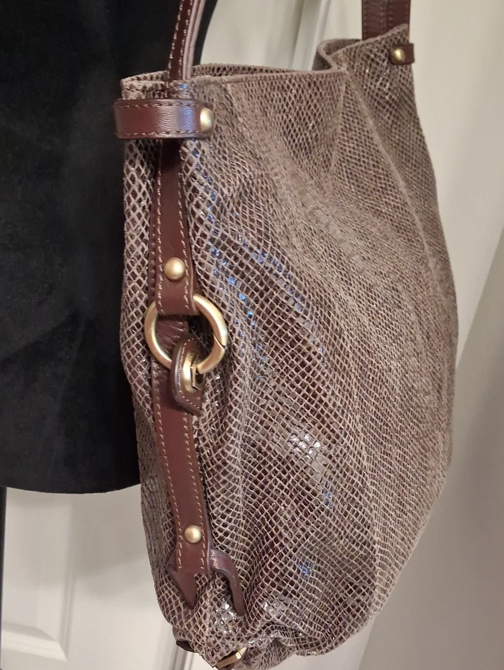 NWT ** OrYANY Brown/Taupe Snakeskin Embossed Hobo Shoulder Bag
